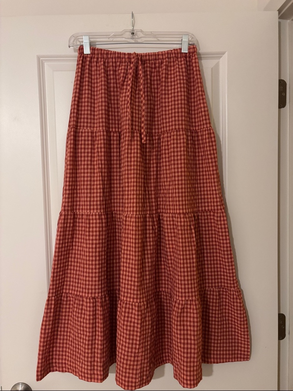 Rhythm Red Gingham Tiered Maxi Skirt